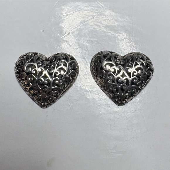 Jewelry - Earrings*925 Sterling Silver Filigree Heart Earrings Post Backs